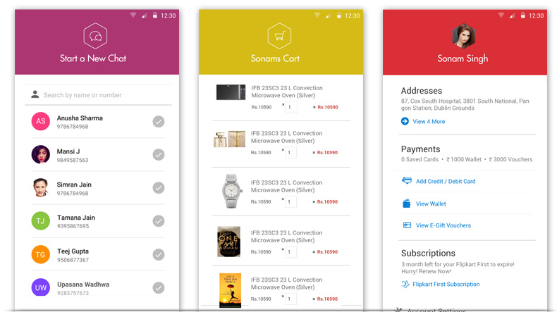 Flipkart Chat, Cart and Account